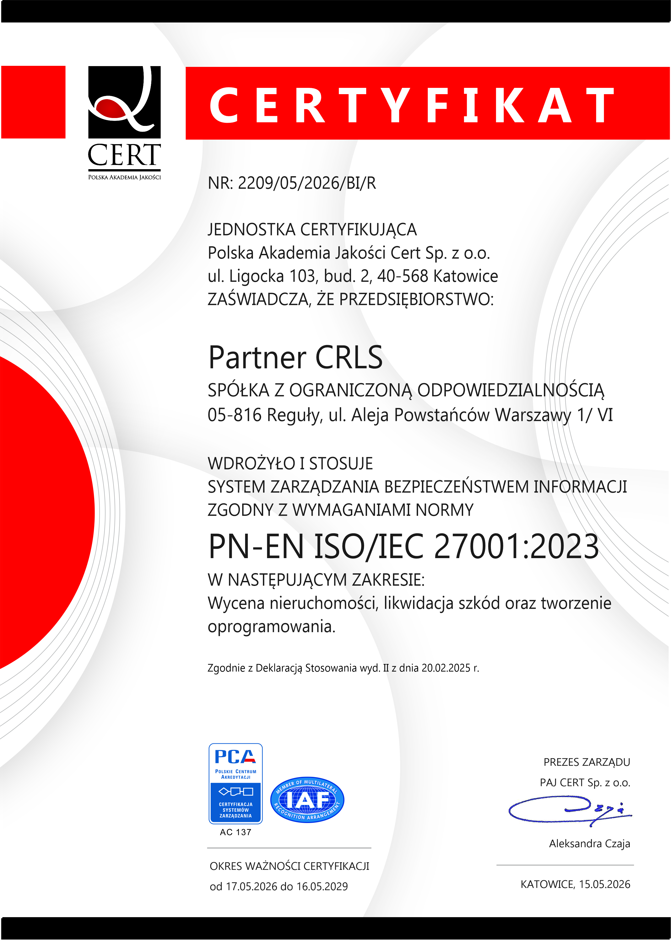 Certyfikat ISO 27001